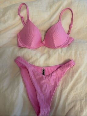 Victorias Secret Pink Ribbed Bikini Set